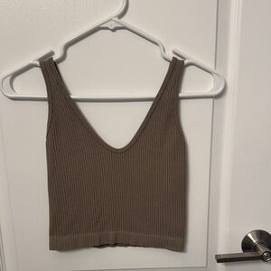 Free people Women’s Ribbed V-Neck Crop Tank Top - army green